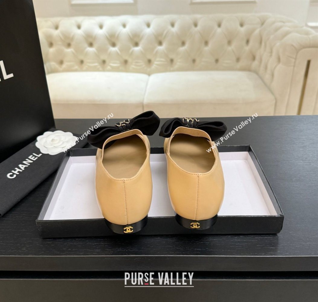 Chanel Lambskin Leather Mary Janes Ballet Flats with Bow Beige 2025 CH110303 (MD-251103072)