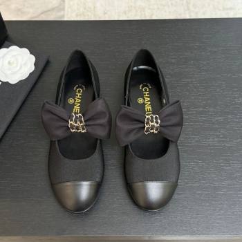 Chanel Grosgrain Calfskin Leather Mary Janes Ballet Flats with Bow Black 2025 CH110303 (MD-251103073)