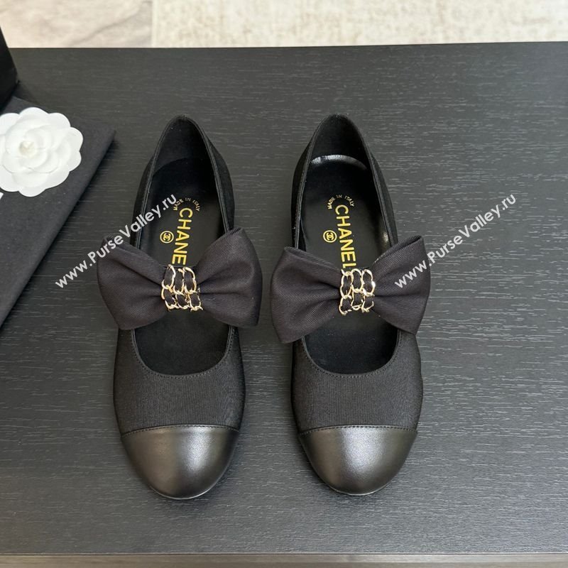 Chanel Grosgrain Calfskin Leather Mary Janes Ballet Flats with Bow Black 2025 CH110303 (MD-251103073)