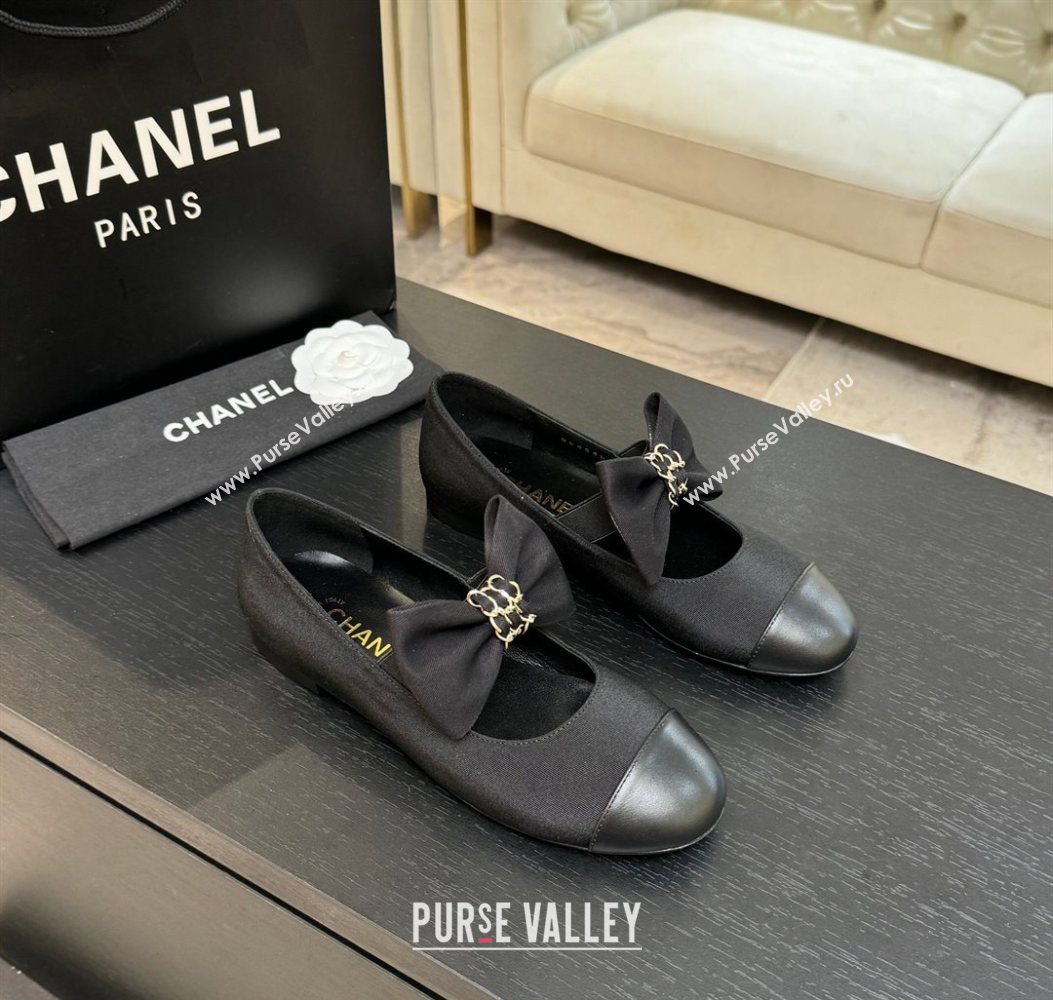 Chanel Grosgrain Calfskin Leather Mary Janes Ballet Flats with Bow Black 2025 CH110303 (MD-251103073)