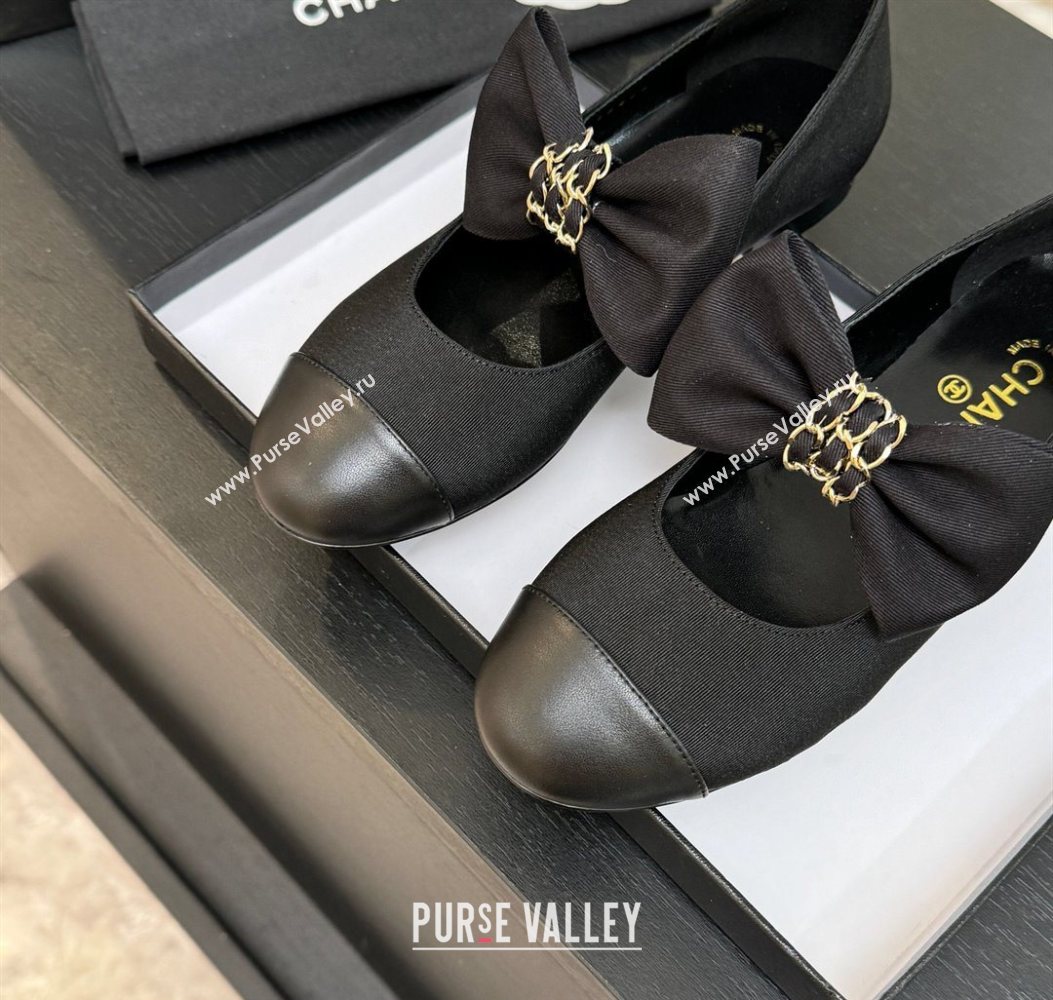 Chanel Grosgrain Calfskin Leather Mary Janes Ballet Flats with Bow Black 2025 CH110303 (MD-251103073)