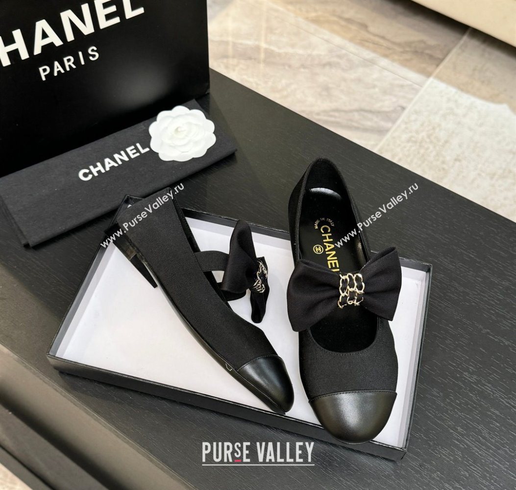Chanel Grosgrain Calfskin Leather Mary Janes Ballet Flats with Bow Black 2025 CH110303 (MD-251103073)
