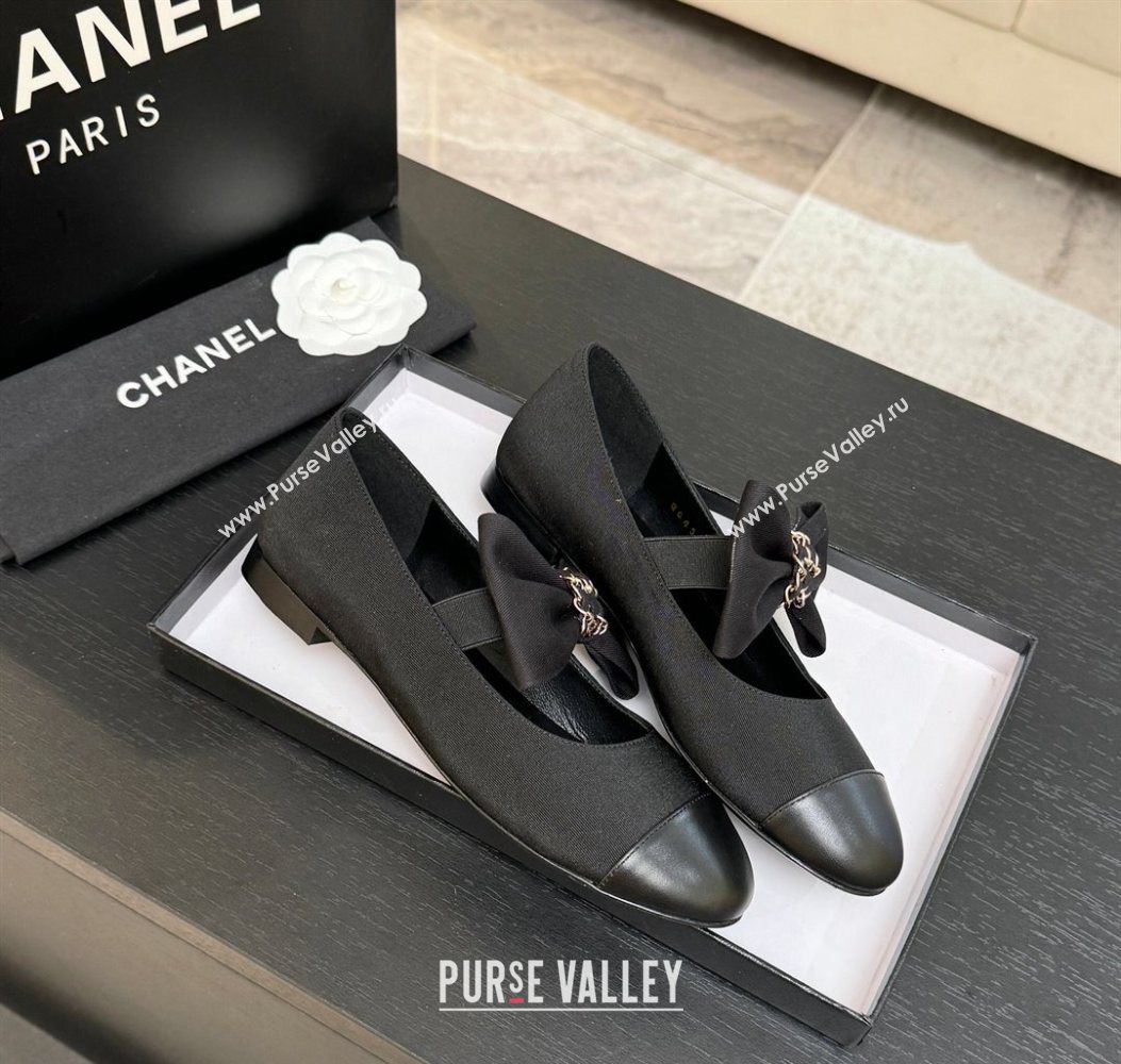 Chanel Grosgrain Calfskin Leather Mary Janes Ballet Flats with Bow Black 2025 CH110303 (MD-251103073)