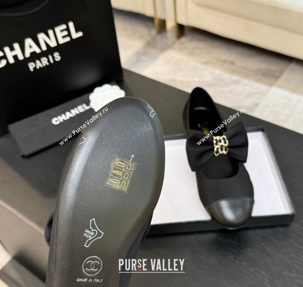 Chanel Grosgrain Calfskin Leather Mary Janes Ballet Flats with Bow Black 2025 CH110303 (MD-251103073)