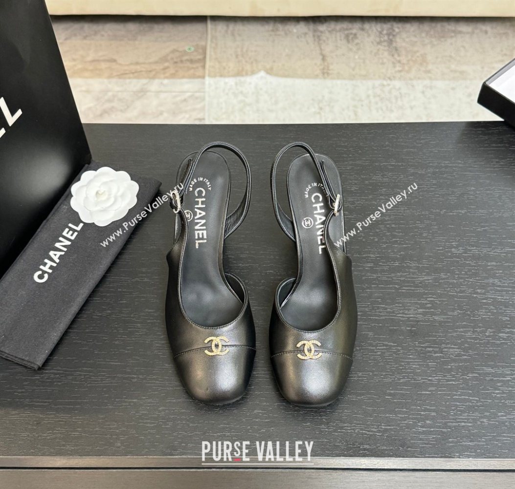 Chanel Lambskin and Calfskin Leather Slingback Pumps 9cm with Strass CC Black 2025 CH110301 (MD-251103004)