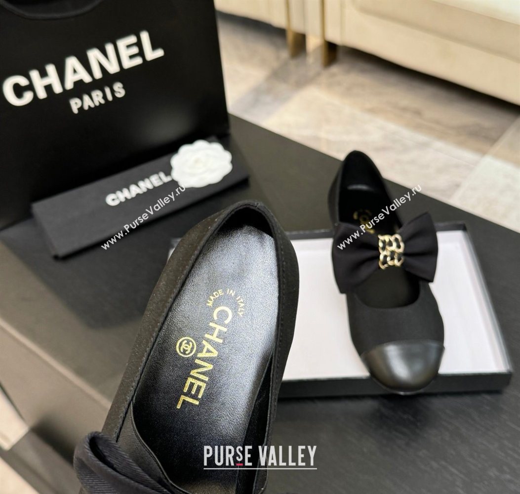 Chanel Grosgrain Calfskin Leather Mary Janes Ballet Flats with Bow Black 2025 CH110303 (MD-251103073)