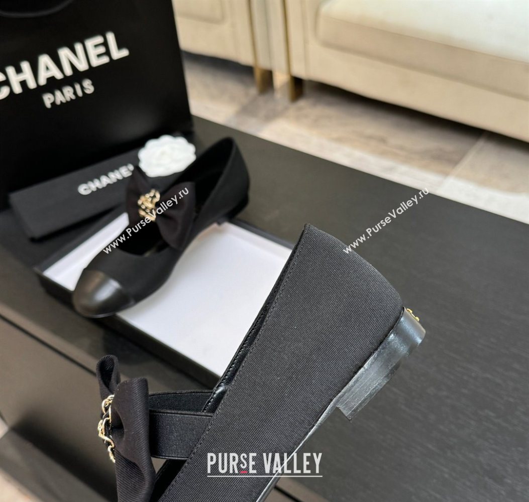 Chanel Grosgrain Calfskin Leather Mary Janes Ballet Flats with Bow Black 2025 CH110303 (MD-251103073)