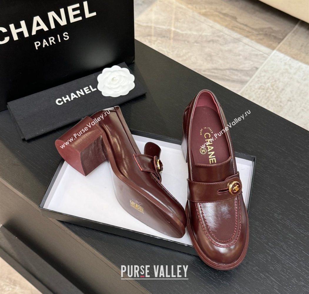Chanel Shiny Calfskin Pumps 7cm with Button Strap Burgundy 2025 G46795 (MD-251031086)