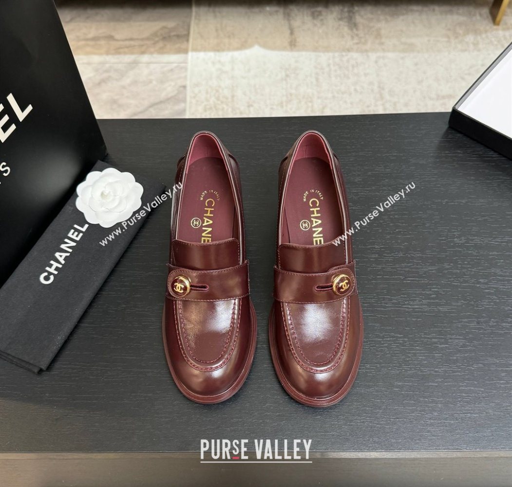 Chanel Shiny Calfskin Pumps 7cm with Button Strap Burgundy 2025 G46795 (MD-251031086)