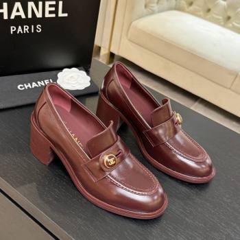 Chanel Shiny Calfskin Pumps 7cm with Button Strap Burgundy 2025 G46795 (MD-251031086)