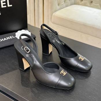 Chanel Lambskin and Calfskin Leather Slingback Pumps 9cm with Strass CC Black 2025 CH110301 (MD-251103004)