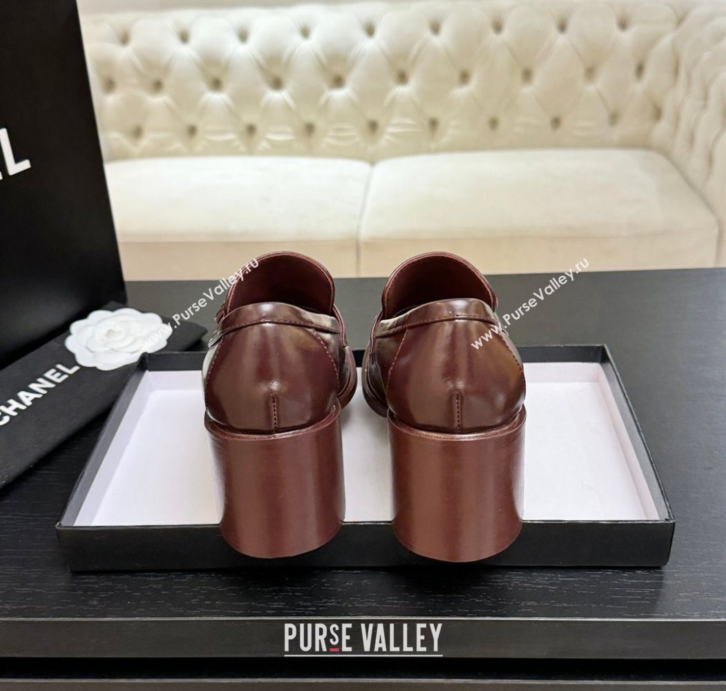 Chanel Shiny Calfskin Pumps 7cm with Button Strap Burgundy 2025 G46795 (MD-251031086)