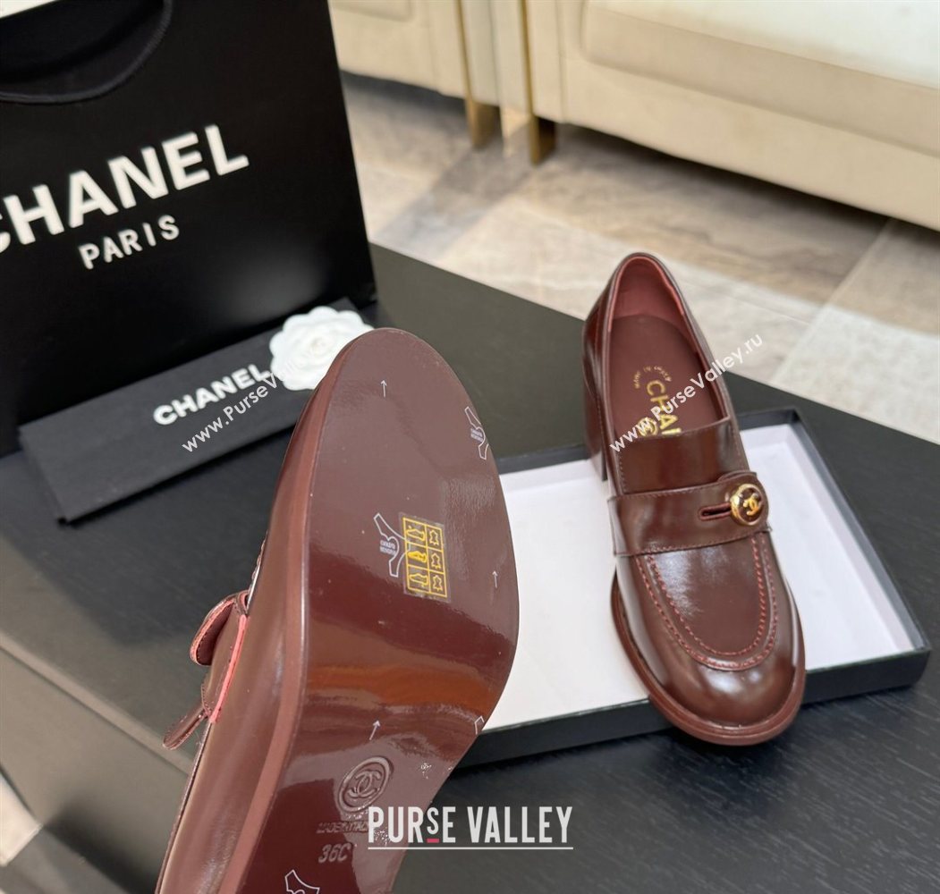 Chanel Shiny Calfskin Pumps 7cm with Button Strap Burgundy 2025 G46795 (MD-251031086)