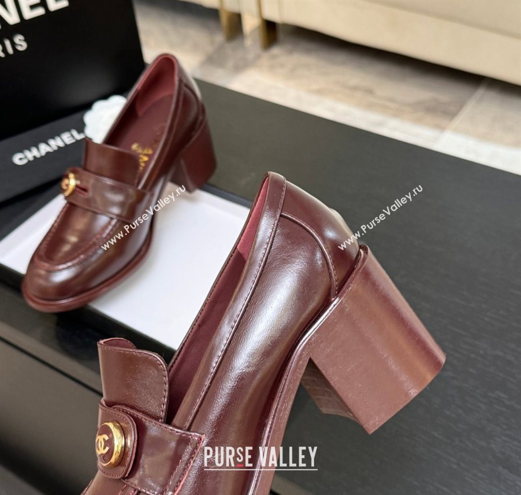 Chanel Shiny Calfskin Pumps 7cm with Button Strap Burgundy 2025 G46795 (MD-251031086)