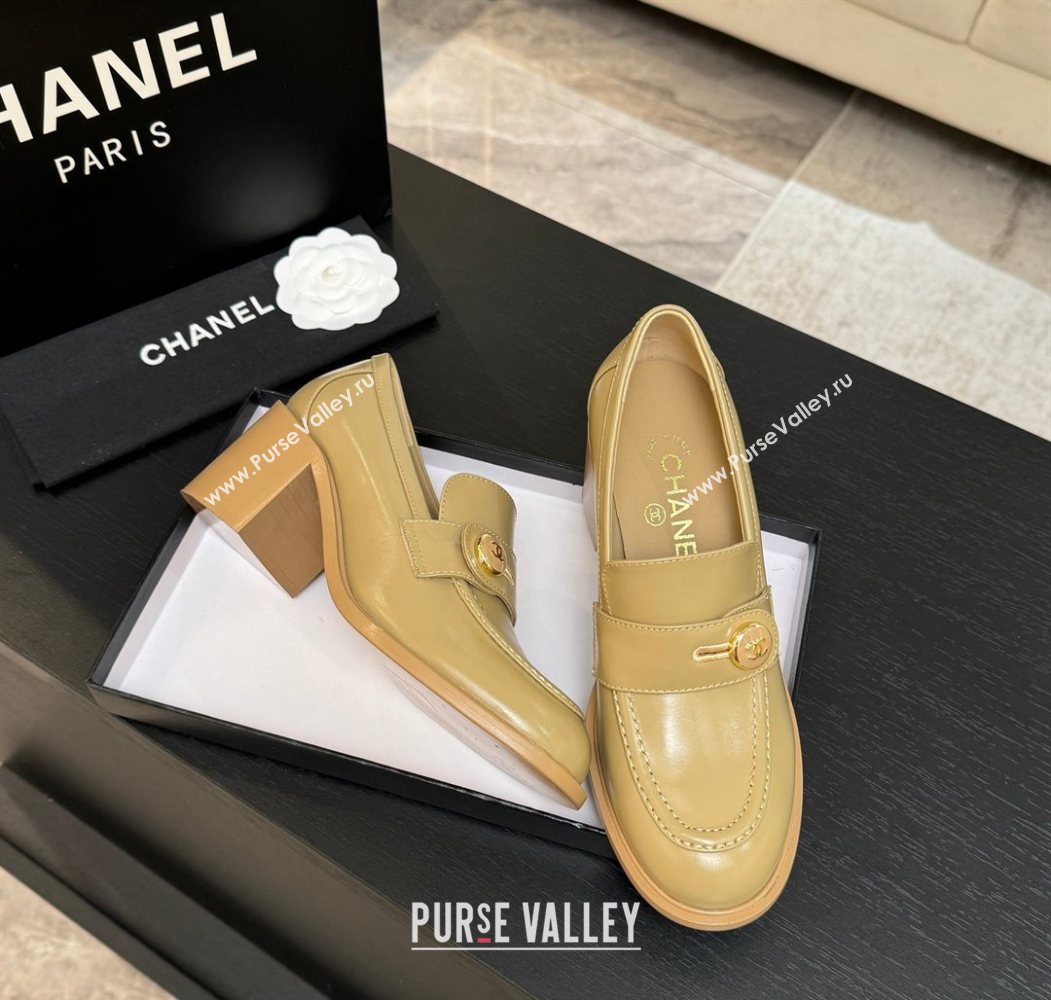 Chanel Shiny Calfskin Pumps 7cm with Button Strap Beige 2025 G46795 (MD-251031087)