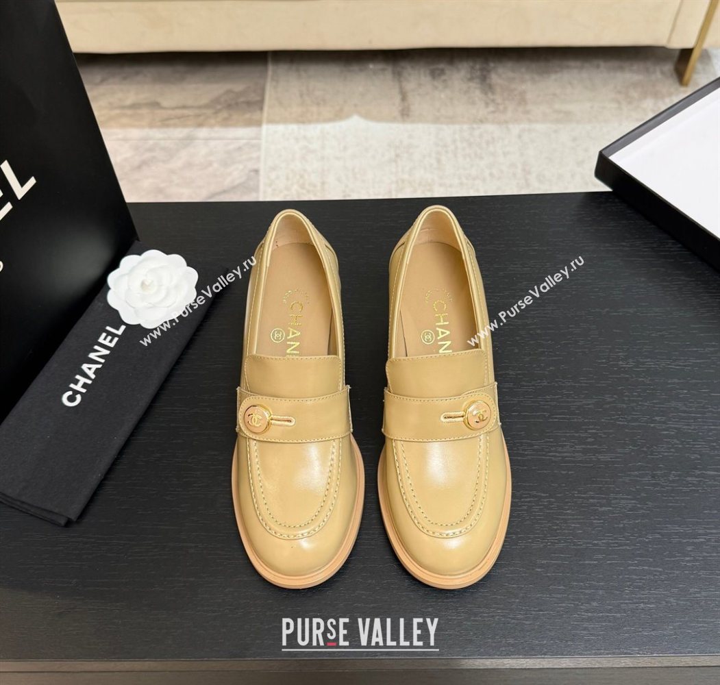 Chanel Shiny Calfskin Pumps 7cm with Button Strap Beige 2025 G46795 (MD-251031087)