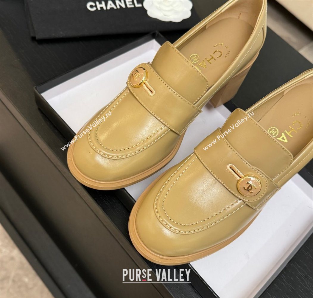 Chanel Shiny Calfskin Pumps 7cm with Button Strap Beige 2025 G46795 (MD-251031087)