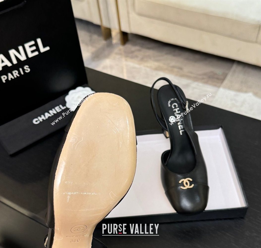 Chanel Lambskin and Calfskin Leather Slingback Pumps 9cm with Strass CC Black 2025 CH110301 (MD-251103004)