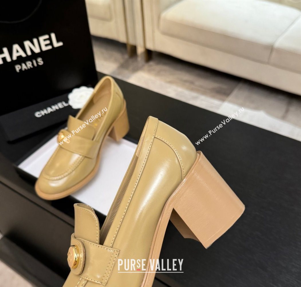 Chanel Shiny Calfskin Pumps 7cm with Button Strap Beige 2025 G46795 (MD-251031087)