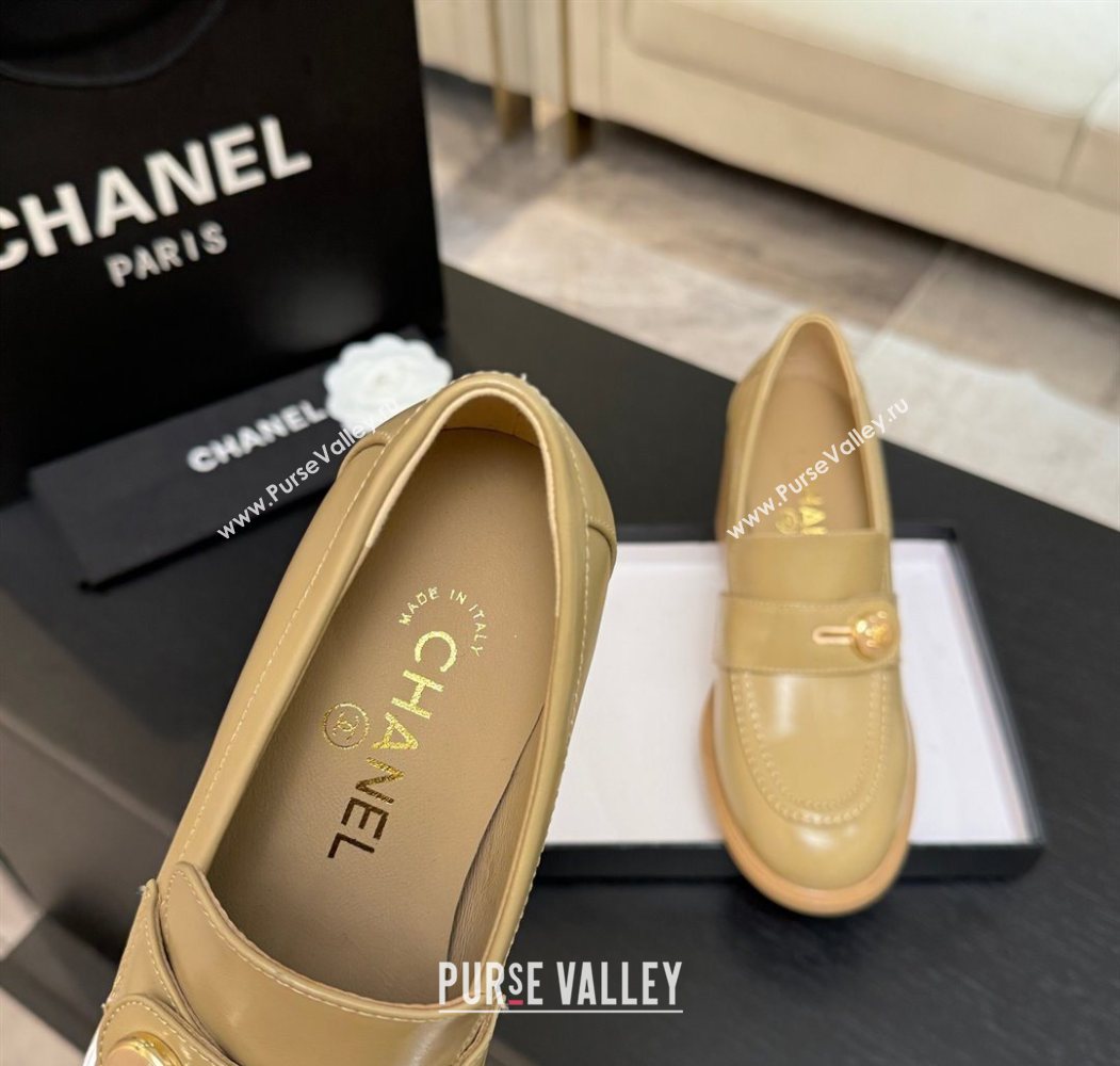 Chanel Shiny Calfskin Pumps 7cm with Button Strap Beige 2025 G46795 (MD-251031087)