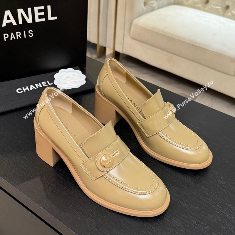 Chanel Shiny Calfskin Pumps 7cm with Button Strap Beige 2025 G46795 (MD-251031087)