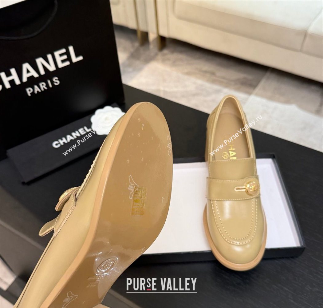 Chanel Shiny Calfskin Pumps 7cm with Button Strap Beige 2025 G46795 (MD-251031087)