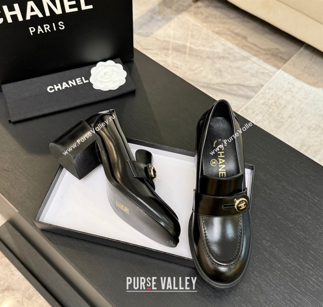 Chanel Shiny Calfskin Pumps 7cm with Button Strap Black 2025 G46795 (MD-251031088)