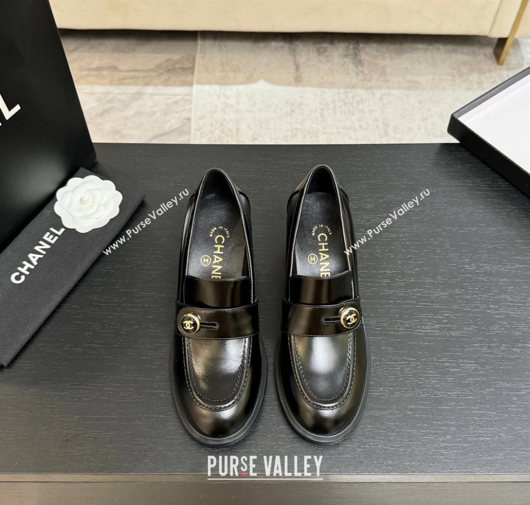 Chanel Shiny Calfskin Pumps 7cm with Button Strap Black 2025 G46795 (MD-251031088)