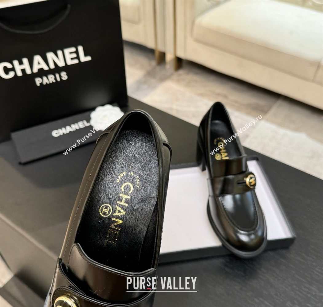 Chanel Shiny Calfskin Pumps 7cm with Button Strap Black 2025 G46795 (MD-251031088)