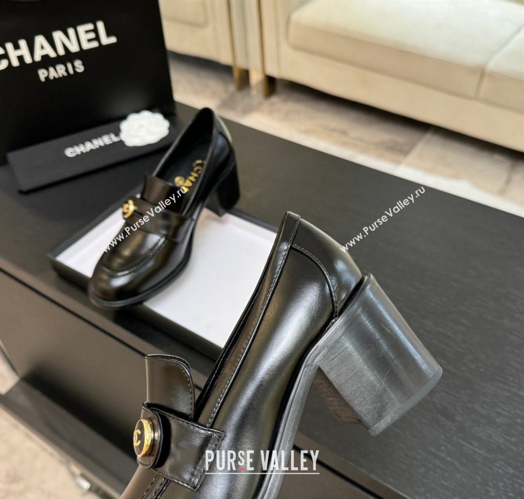 Chanel Shiny Calfskin Pumps 7cm with Button Strap Black 2025 G46795 (MD-251031088)