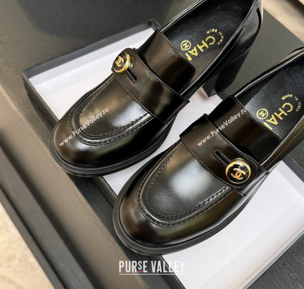 Chanel Shiny Calfskin Pumps 7cm with Button Strap Black 2025 G46795 (MD-251031088)