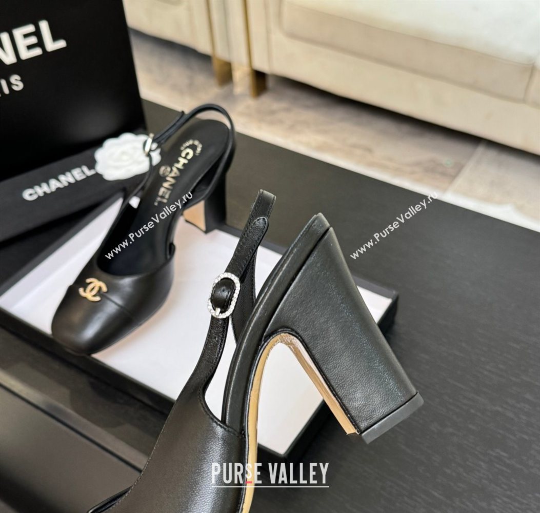 Chanel Lambskin and Calfskin Leather Slingback Pumps 9cm with Strass CC Black 2025 CH110301 (MD-251103004)