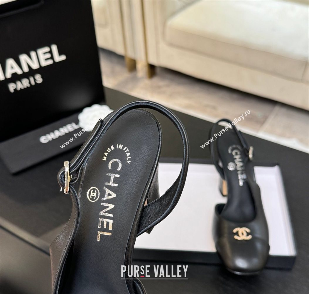 Chanel Lambskin and Calfskin Leather Slingback Pumps 9cm with Strass CC Black 2025 CH110301 (MD-251103004)