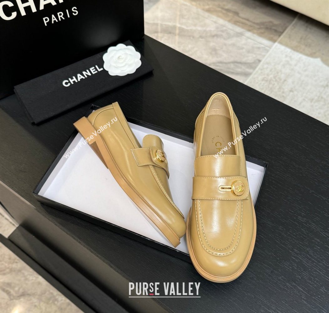 Chanel Shiny Calfskin Loafers with Button Strap Beige 2025 G46796 (MD-251031091)