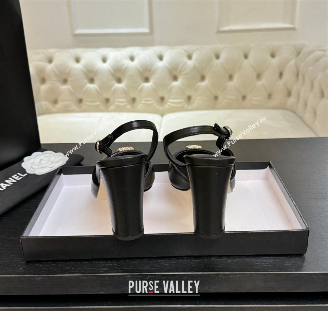 Chanel Lambskin and Calfskin Leather Slingback Pumps 9cm with Strass CC Black 2025 CH110301 (MD-251103004)