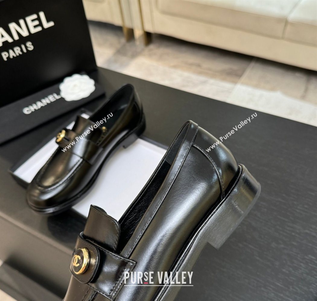 Chanel Shiny Calfskin Loafers with Button Strap Black 2025 G46796 (MD-251031092)