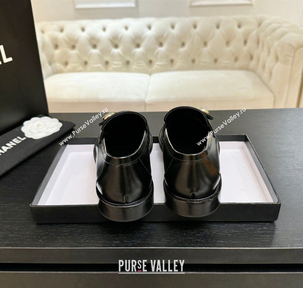 Chanel Shiny Calfskin Loafers with Button Strap Black 2025 G46796 (MD-251031092)