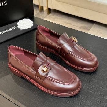 Chanel Shiny Calfskin Loafers with Button Strap Burgundy 2025 G46796 (MD-251031093)