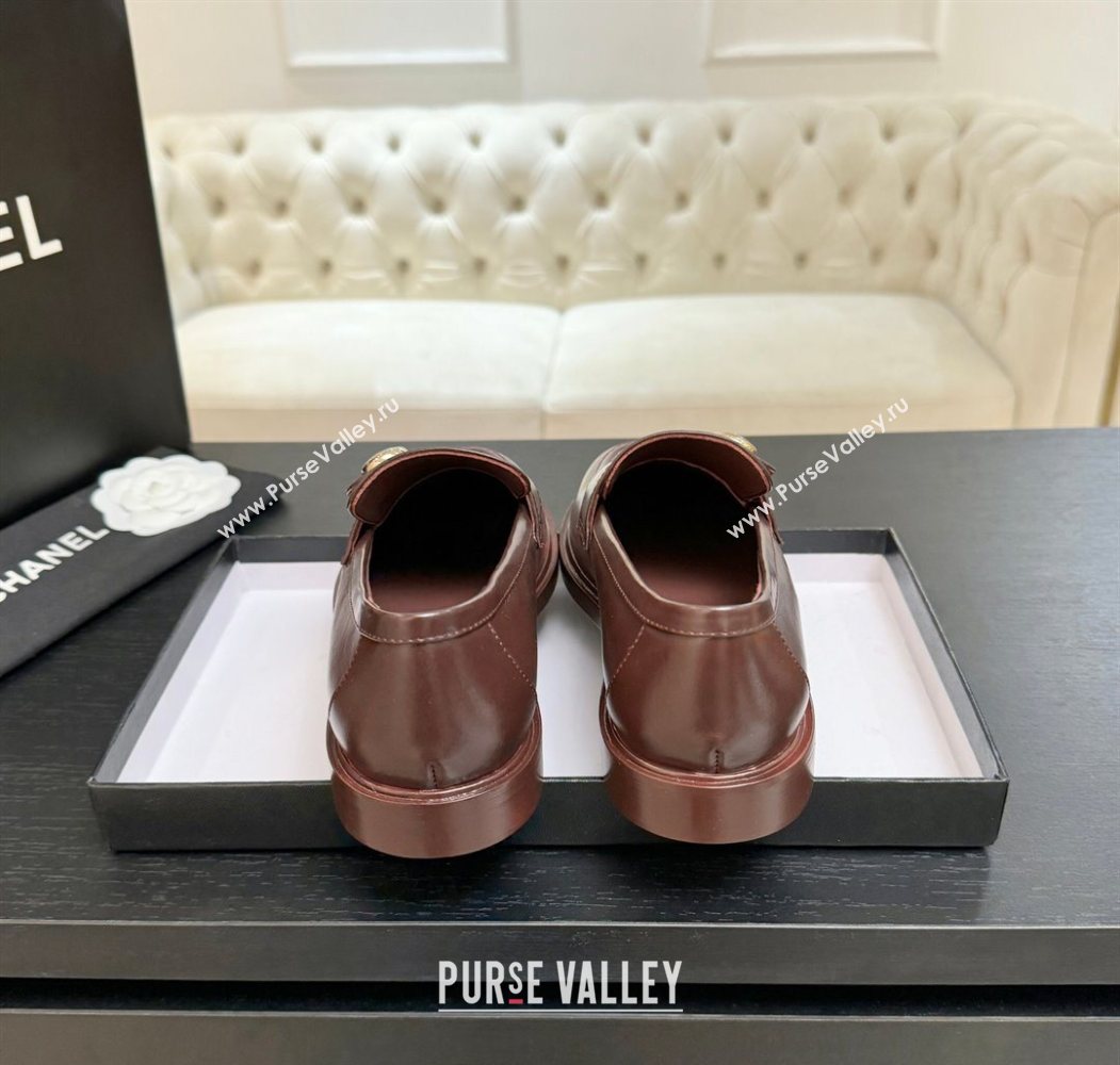 Chanel Shiny Calfskin Loafers with Button Strap Burgundy 2025 G46796 (MD-251031093)