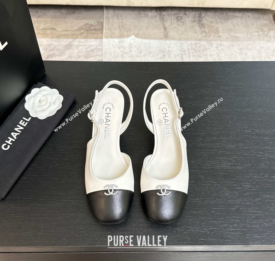 Chanel Lambskin and Calfskin Leather Slingback Pumps 6.5cm with Strass CC White 2025 CH110301 (MD-251103005)