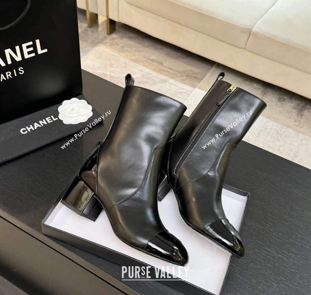 Chanel Calfskin Patent Leather Heel Ankle Boots 4.5cm Black 2025 G46789 (MD-251104016)