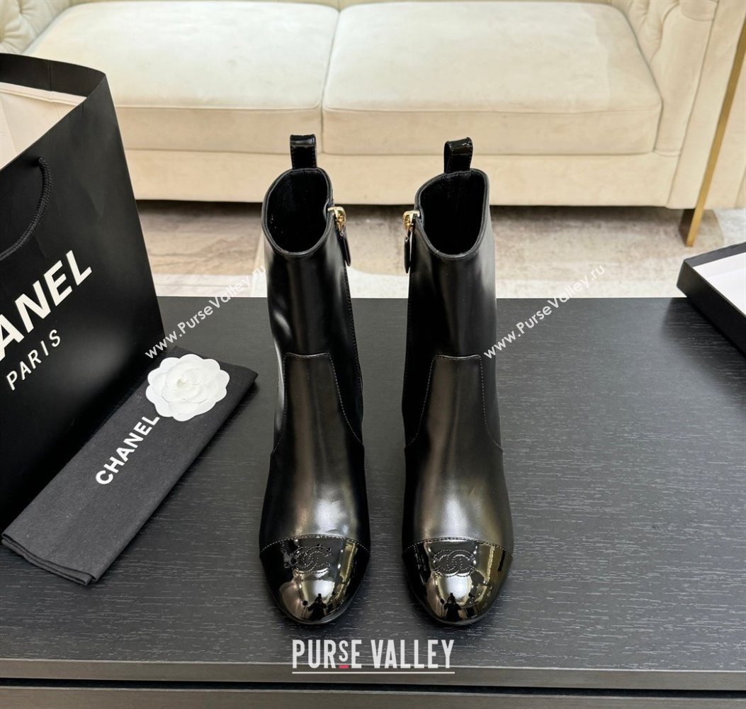 Chanel Calfskin Patent Leather Heel Ankle Boots 4.5cm Black 2025 G46789 (MD-251104016)
