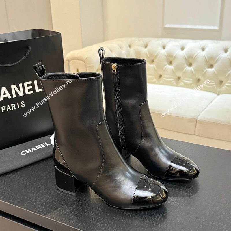 Chanel Calfskin Patent Leather Heel Ankle Boots 4.5cm Black 2025 G46789 (MD-251104016)