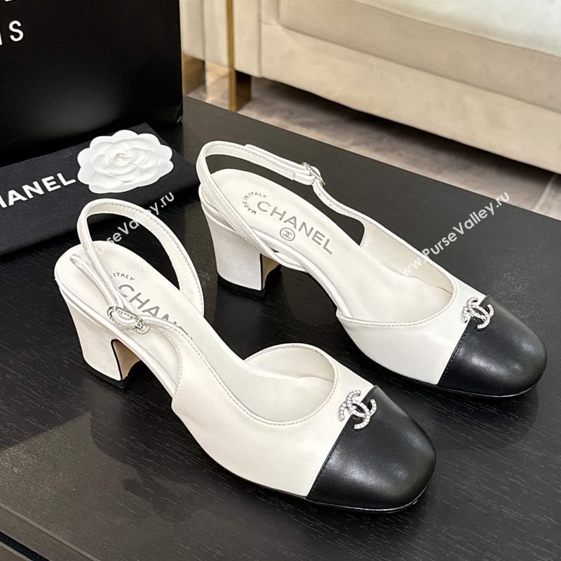 Chanel Lambskin and Calfskin Leather Slingback Pumps 6.5cm with Strass CC White 2025 CH110301 (MD-251103005)