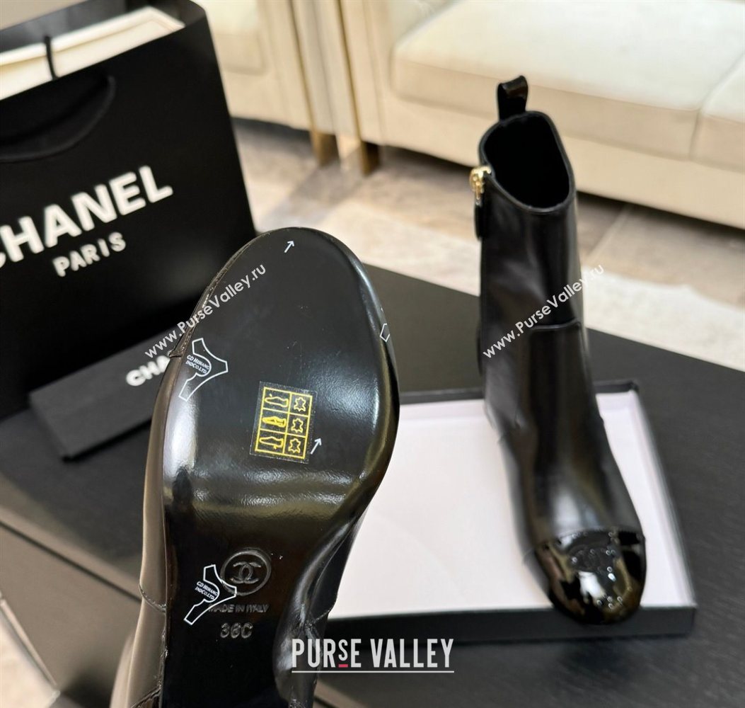 Chanel Calfskin Patent Leather Heel Ankle Boots 4.5cm Black 2025 G46789 (MD-251104016)