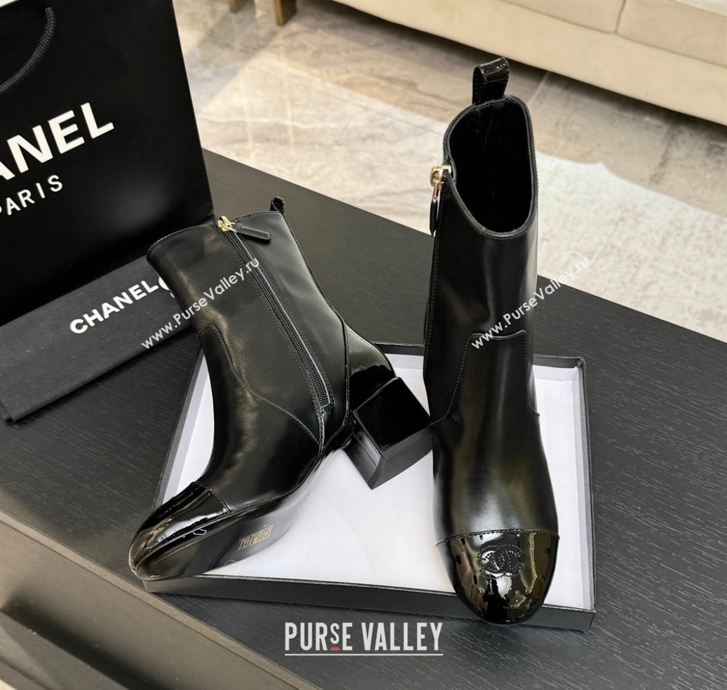 Chanel Calfskin Patent Leather Heel Ankle Boots 4.5cm Black 2025 G46789 (MD-251104016)