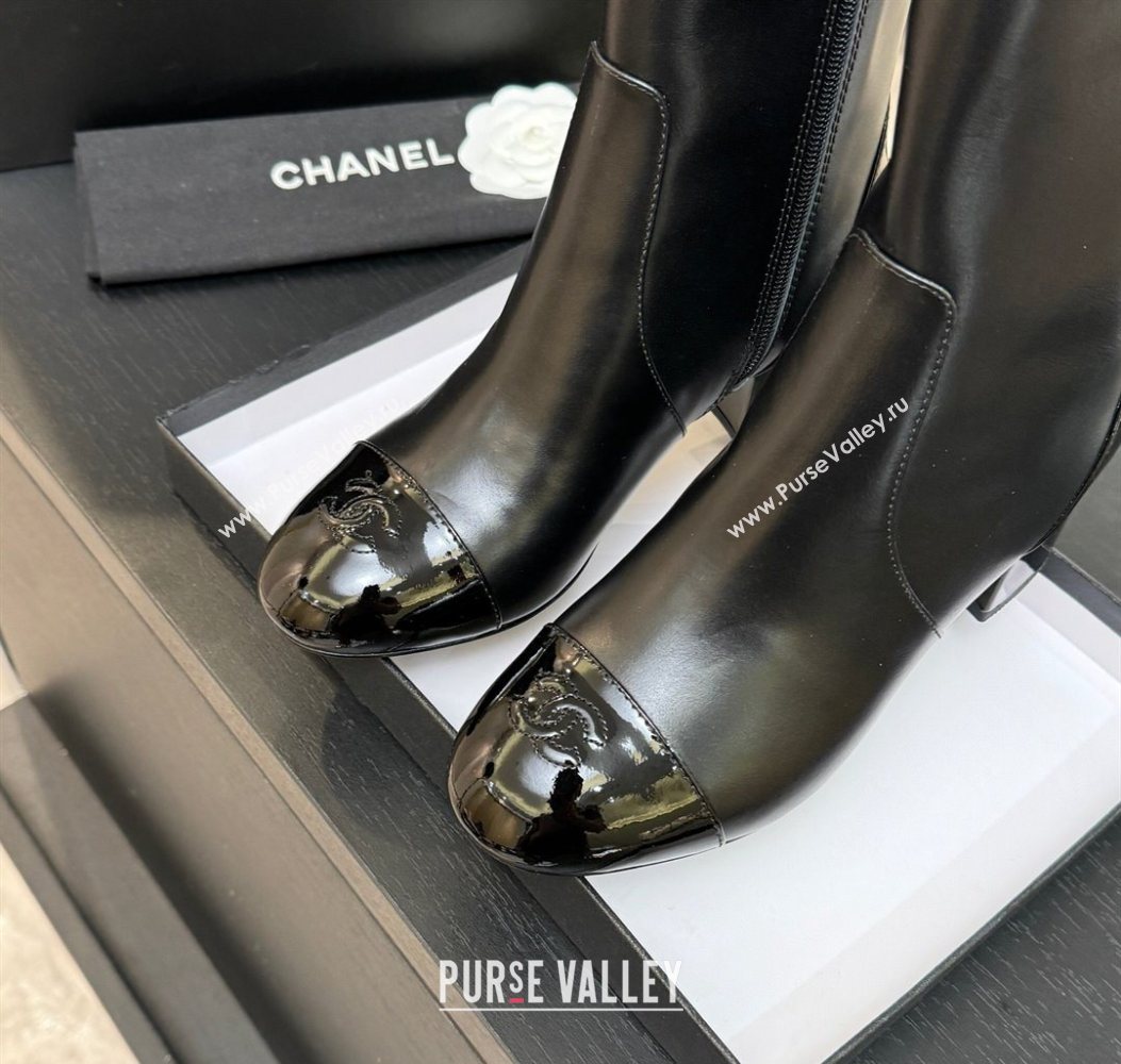 Chanel Calfskin Patent Leather Heel Ankle Boots 4.5cm Black 2025 G46789 (MD-251104016)