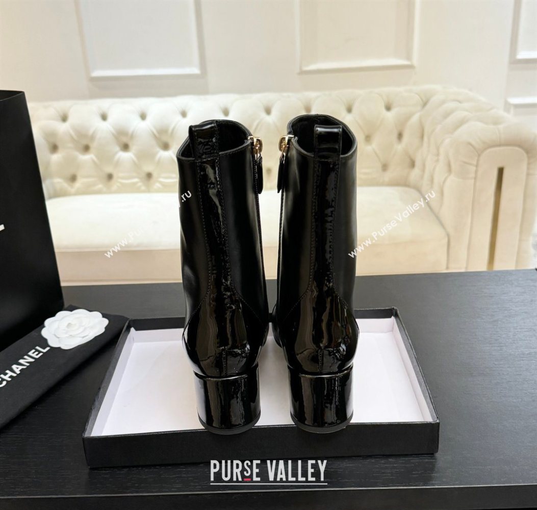 Chanel Calfskin Patent Leather Heel Ankle Boots 4.5cm Black 2025 G46789 (MD-251104016)