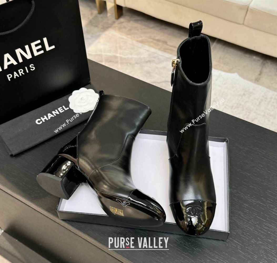 Chanel Calfskin Patent Leather Heel Ankle Boots 4.5cm Black 2025 G46789 (MD-251104016)
