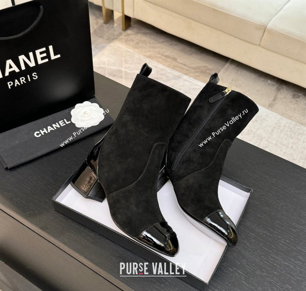 Chanel Suede Patent Leather Heel Ankle Boots 4.5cm Black 2025 G46789 (MD-251104017)